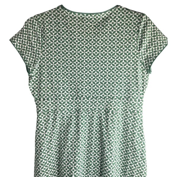 Boden Lola Jersey Knit Faux Wrap Dress Geo Pinwheel Print Green V-Neckline Sz 10 - Picture 10 of 11